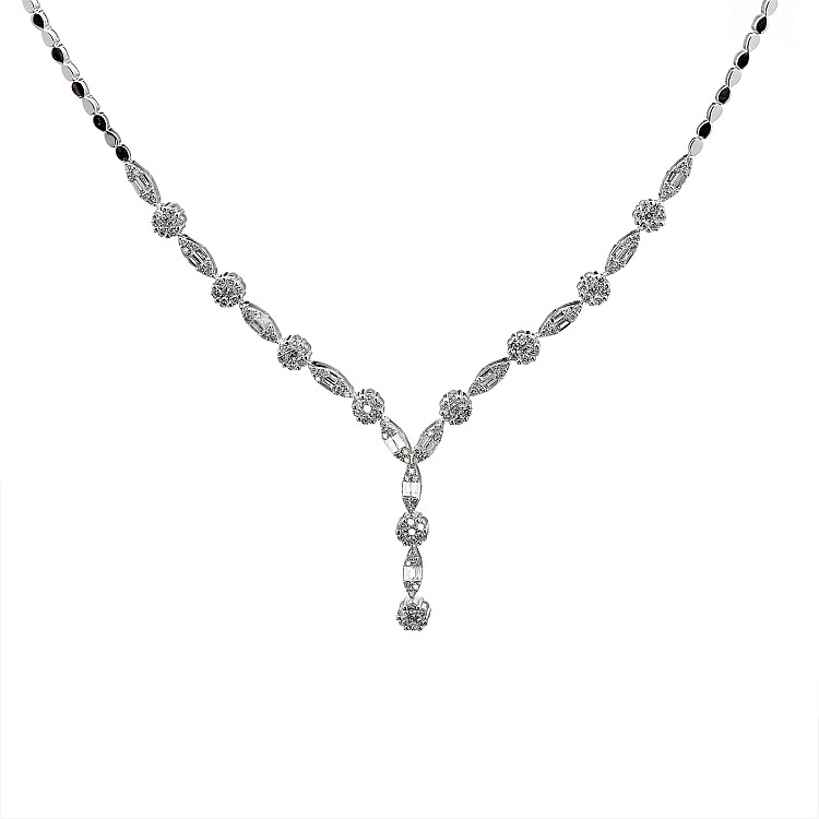 Colier din Aur cu Diamante Rotunde si Bagheta - model col3619