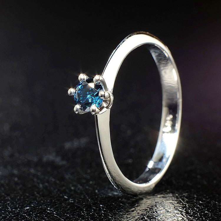 Inel de logodna model Tiffany din Aur 18k sau Platina cu Diamant Albastru 0.30ct - 0.50ct - model i168