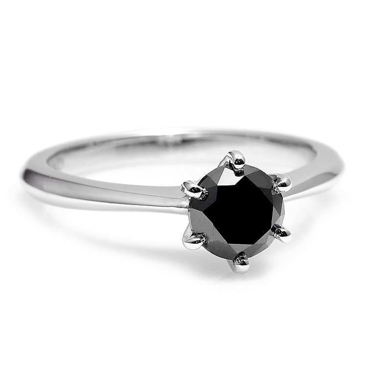 Inel de logodna model Tiffany din Aur Galben 18k cu Diamant Negru - model i168