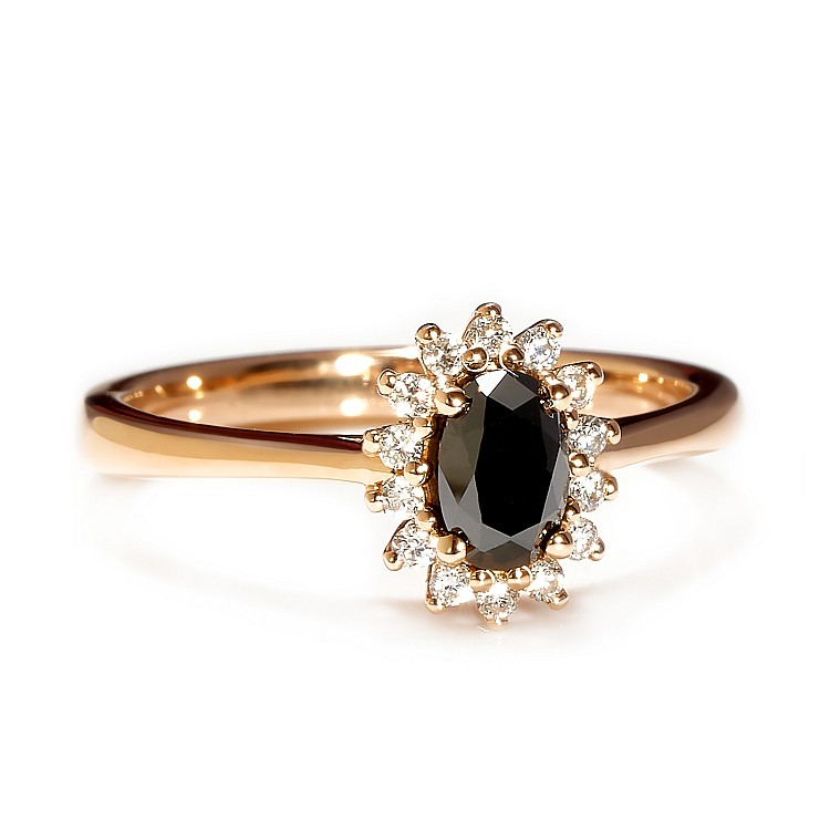 Inel de Logodna model Kate Middleton din Aur Roz 18k cu Diamant Negru Oval si Diamante Incolore - model i055
