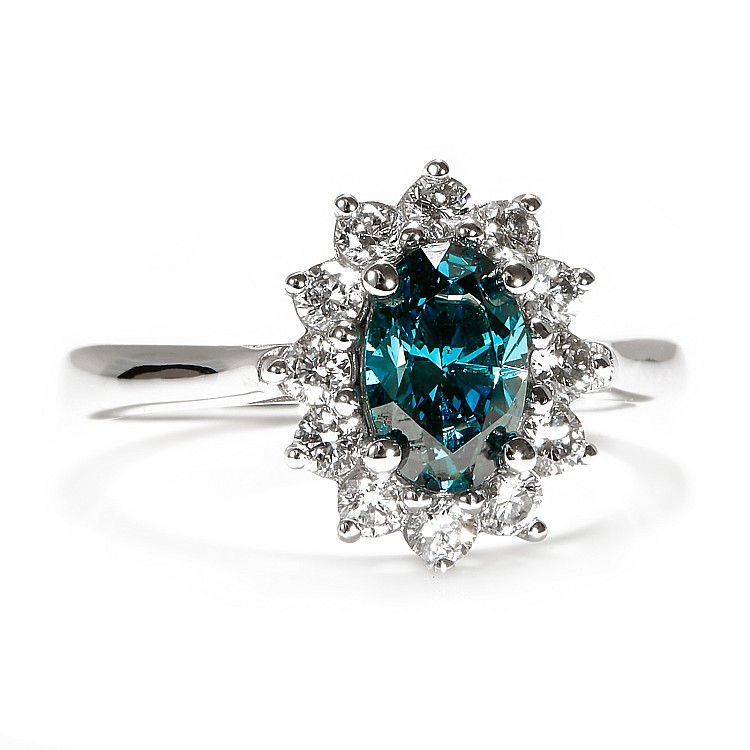 Inel de logodna Kate Middleton din Aur 18k sau Platina cu Diamant Albastru Oval si Diamante - model i055