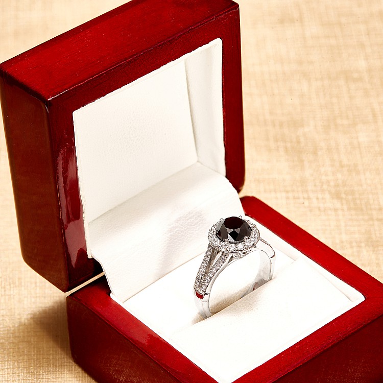 Inel de logodna din Aur 18k sau Platina cu Diamant Negru si Diamante - model i122311