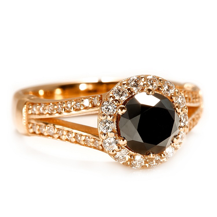 Inel de logodna din Aur 18k sau Platina cu Diamant Negru si Diamante - model i122311