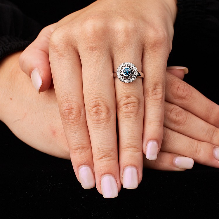 Inel vintage din Aur sau Platina cu Diamant Albastru si Diamante - model i71755