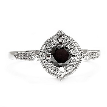 Inel de logodna Vintage din Aur 18k sau Platina cu Diamant Negru si Diamante Incolore - model i71887