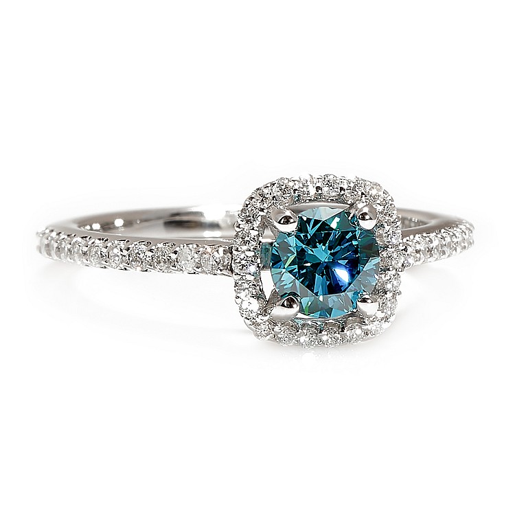 Inel de logodna Anturaj din Aur 18k sau Platina cu Diamant Albastru si Diamante Incolore - model i1420