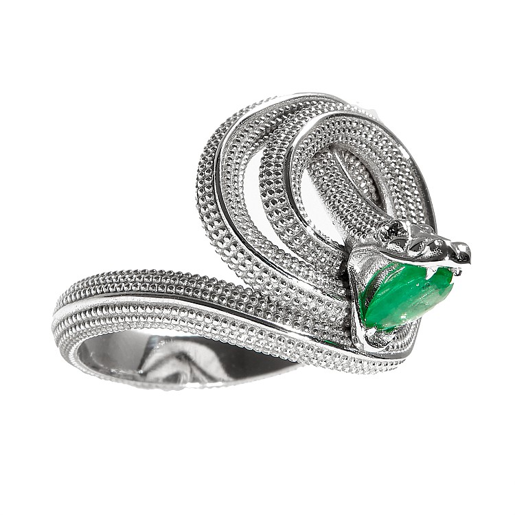 Inel Sarpe din Aur cu Smarald si Diamante Negre - model i2714