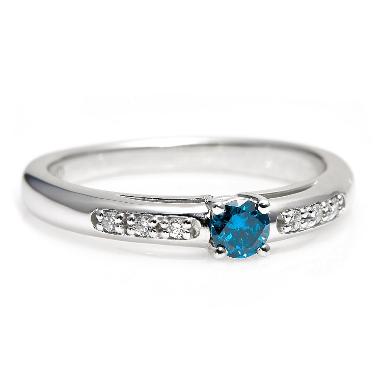 Inel de logodna din Aur cu Diamant Albastru si Diamante - model i058