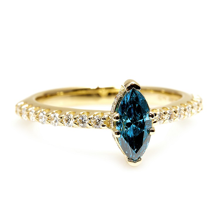Inel de logodna din Aur 18k sau Platina cu Diamant Albastru Marquise si Diamante Incolore - model i1050