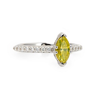 Inel de logodna din Aur 18k sau Platina cu Diamant Galben Marquise si Diamante Incolore - model i1050