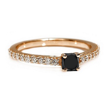 Inel de logodna din Aur 18k sau Platina cu Diamant Negru Princess si Diamante - model i122096