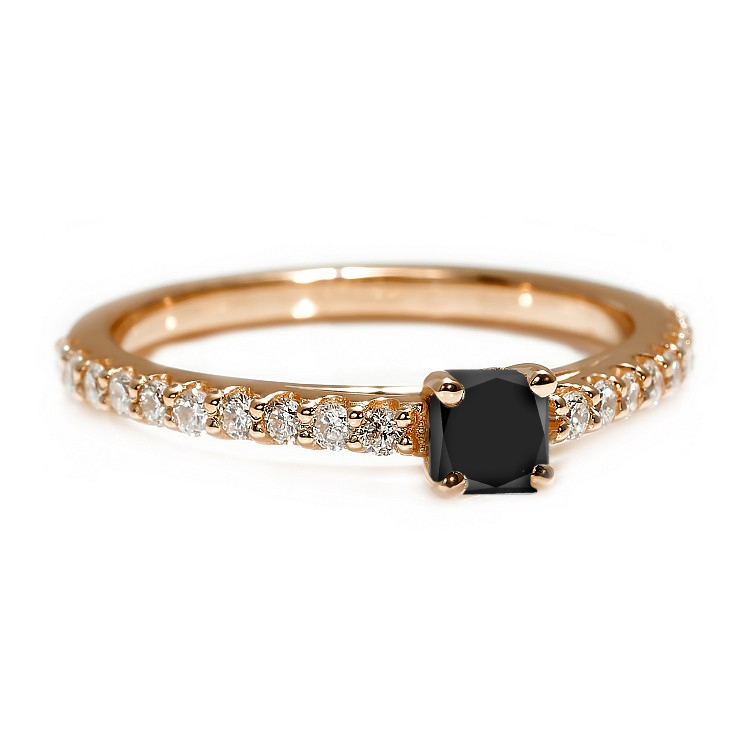 Inel de logodna din Aur 18k sau Platina cu Diamant Negru Princess si Diamante - model i122096