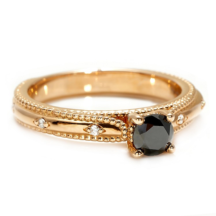 Inel de logodna din Aur 18k sau Platina cu Diamant Negru si Diamante Incolore - model i123158
