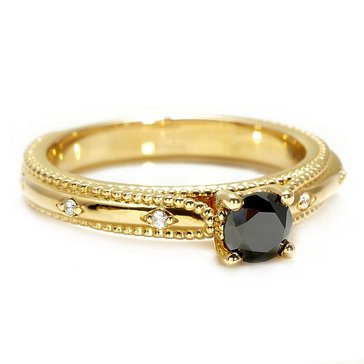 Inel de logodna din Aur 18k sau Platina cu Diamant Negru si Diamante Incolore - model i123158