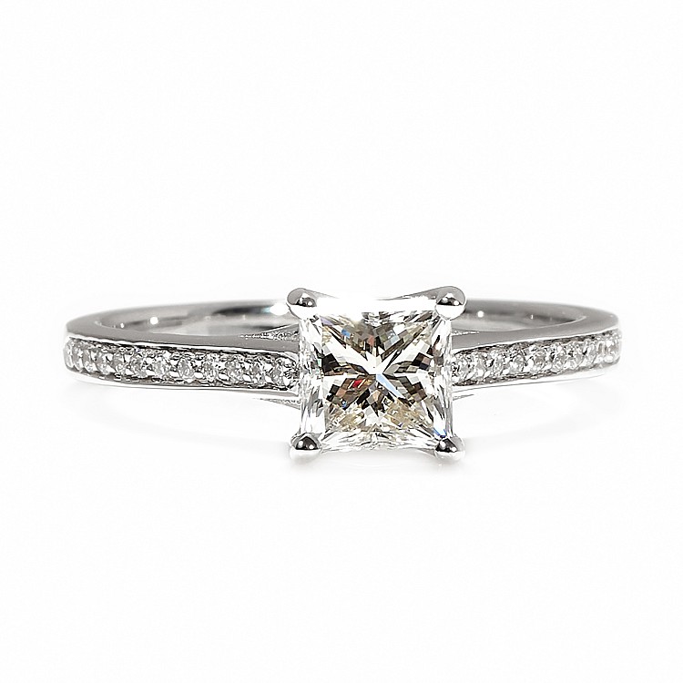 Inel de logodna din Aur Alb 18k cu Diamant Princess Certificat GIA - model i122604