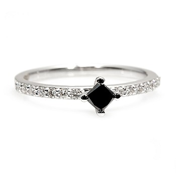 Inel de logodna Sidestone din Aur Alb 14k cu Diamant Negru Princess si Diamante incolore i1227907DnpDi