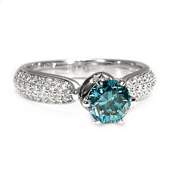 Inel de logodna Sidestone din Aur Alb 18k cu Diamant 1.00ct Albastru si Diamante Incolore - model i2764