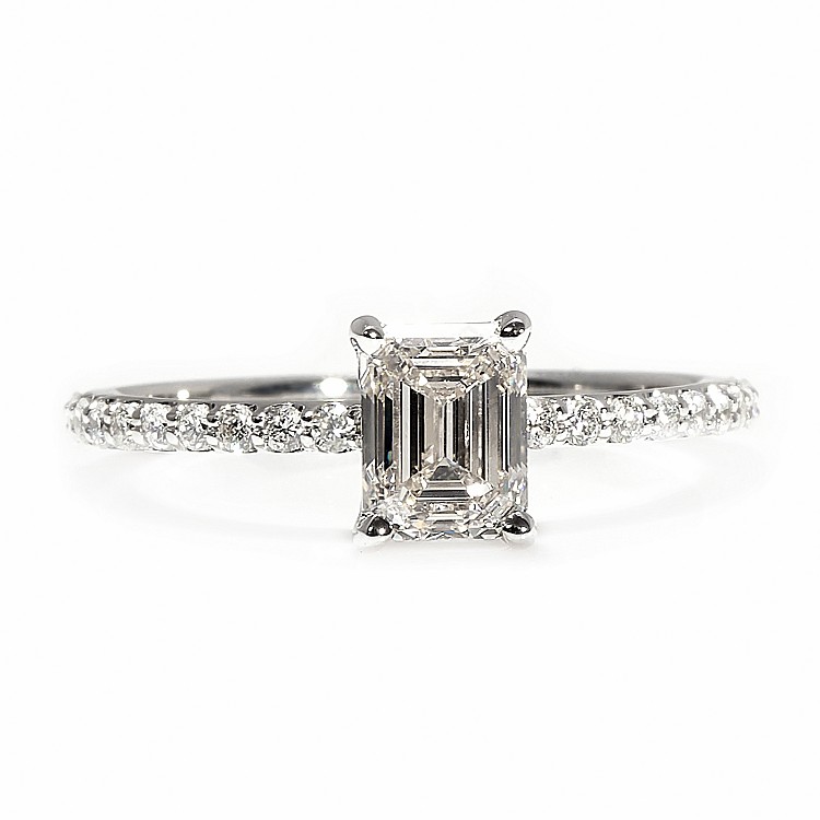 Inel de logodna Side Stone din Aur 18k sau Platina cu Diamant Emerald si Diamante Incolore - GIA 1.00ct - model i4111