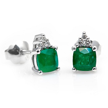 Cercei din Aur cu Smaralde Cushion si Diamante - model c2455