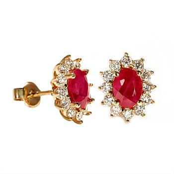 Cercei Kate Middleton din Aur cu Rubine Ovale si Diamante - model c055