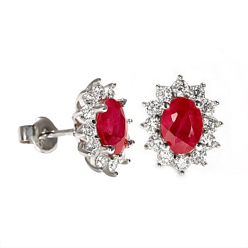 Cercei Kate Middleton din Aur cu Rubine Ovale si Diamante - model c055