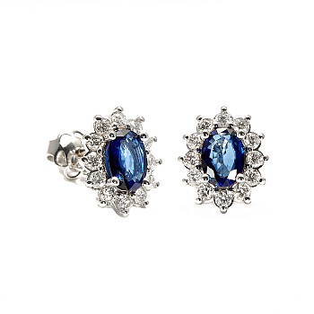 Cercei Kate Middleton din Aur cu Safire Ovale si Diamante - model c055