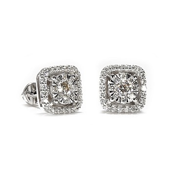 Cercei Stud Patrati din Aur sau Platina cu Diamante Incolore - model c1647v2