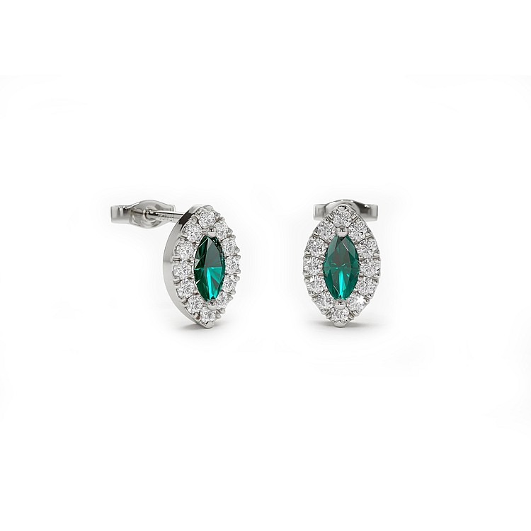 Cercei Anturaj din Aur cu Smaralde Marquise si Diamante - model c3152