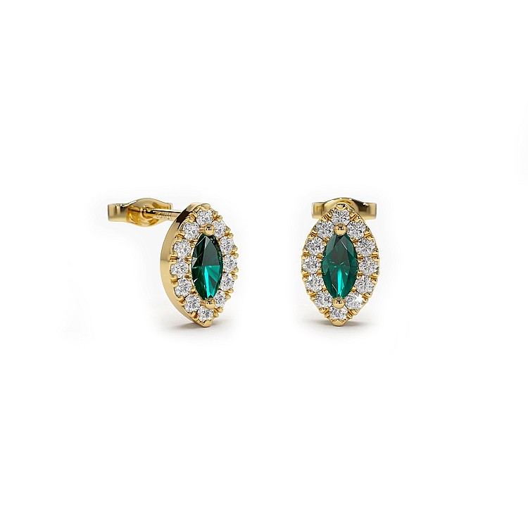 Cercei Anturaj din Aur cu Smaralde Marquise si Diamante - model c3152