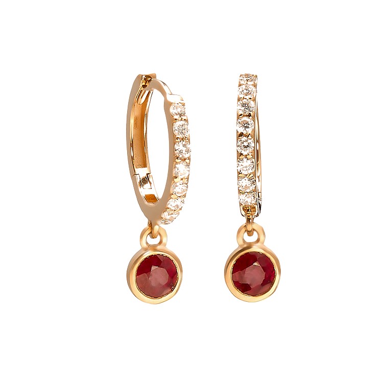 Cercei Rotunzi din Aur cu Rubine si Diamante Incolore - model c3816