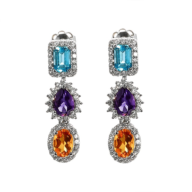 Cercei Fashion din Aur cu Pietre Colorate, Topaz Ametist Citrin si Diamante - model c3899