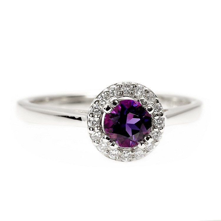 Inel Cadou din Aur sau Platina cu Ametist si Diamante - model i030
