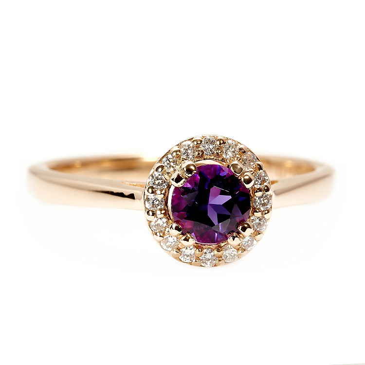 Inel Cadou din Aur sau Platina cu Ametist si Diamante - model i030