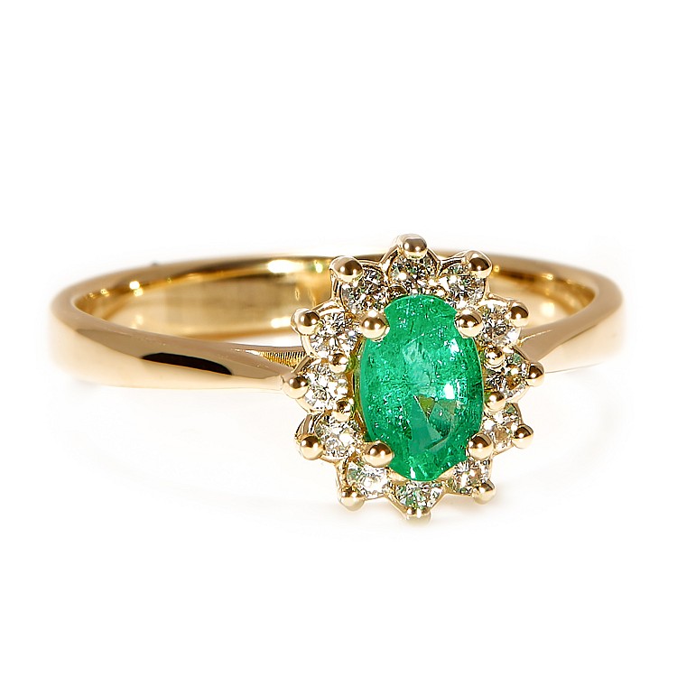 Inel de Logodna din Aur 18k sau Platina cu Smarald Oval si Diamante - model i042