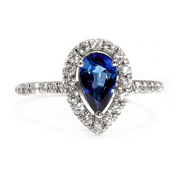 Inel de Logodna Anturaj din Aur Alb 18k cu Safir Para si Diamante Incolore - model i2989