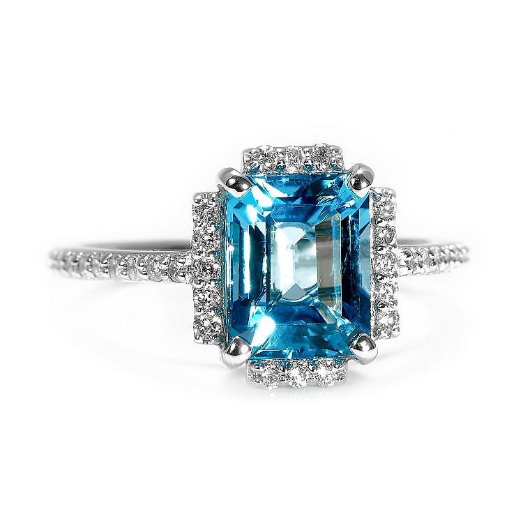 Inel de Logodna din Aur 18k sau Platina cu Topaz Emerald Swiss Blue si Diamante - model i3829
