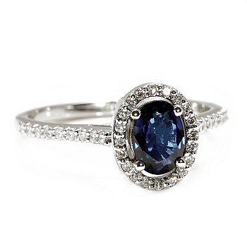 Inel de logodna din Aur 18k sau Platina cu Safir Oval si Diamante - model i3992