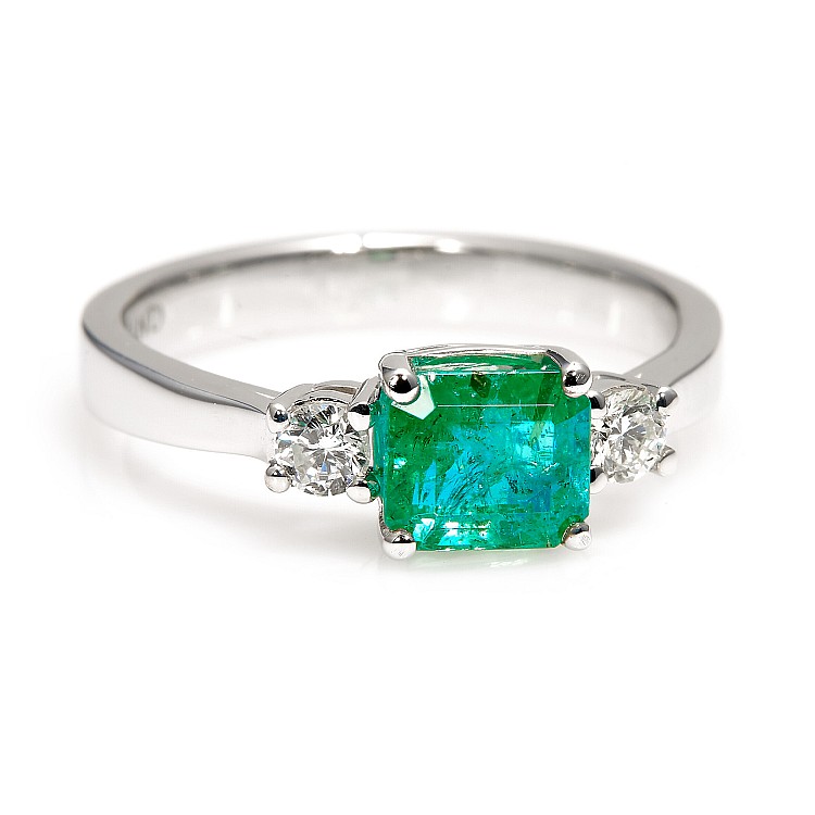 Inel de Logodna din Aur 18k sau Platina cu Smarald emerald si Diamante - model i015