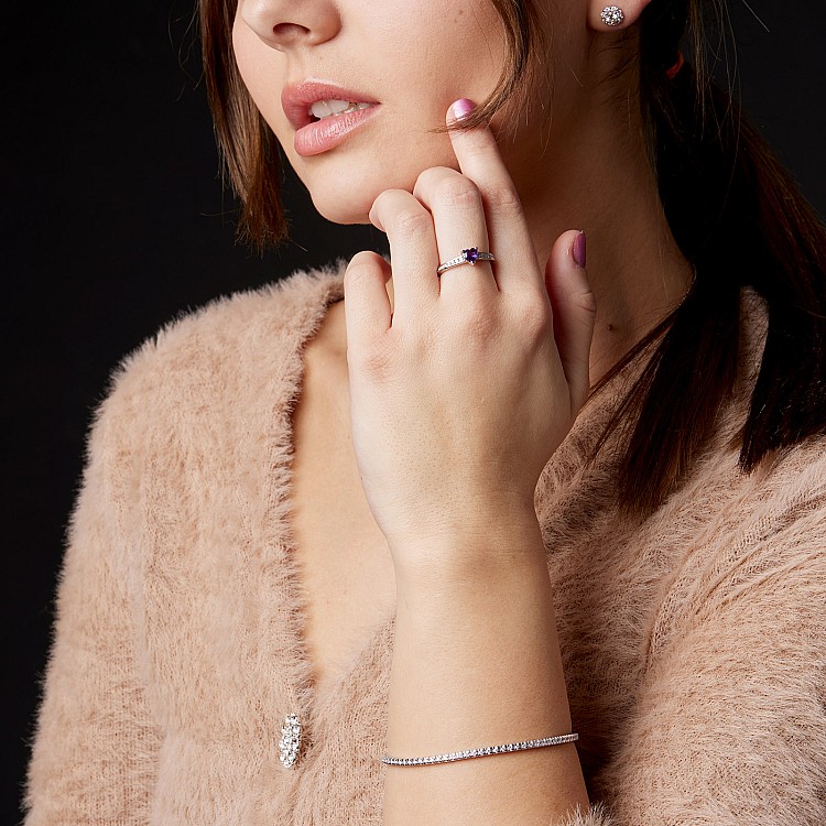 Inel cadou din Aur sau Platina cu Ametist si Diamante - model i122866