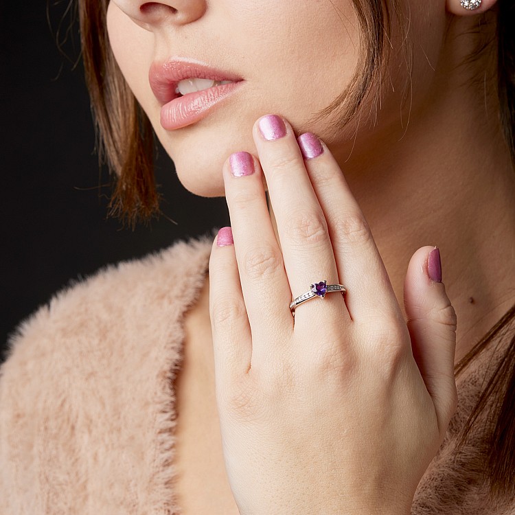 Inel cadou din Aur sau Platina cu Ametist si Diamante - model i122866