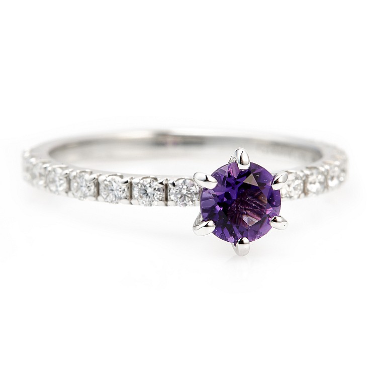 Inel din Aur sau Platina cu Ametist si Diamante - model i1869