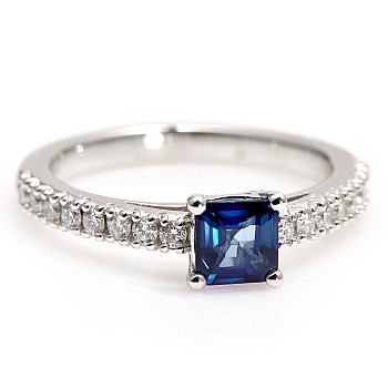 Inel de logodna din Aur 18k sau Platina cu Safir Asscher si Diamante - model i645