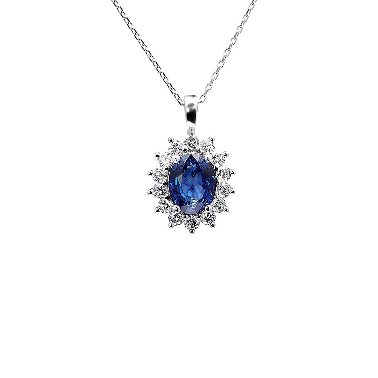 Pandantiv Anturaj din Aur sau Platina cu Safir si Diamante - model pan055