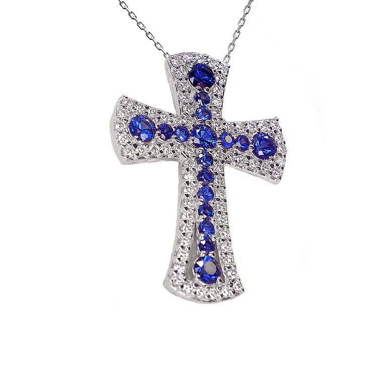 Cruciulita Unisex din Aur cu Diamante si Safire - model pan1581