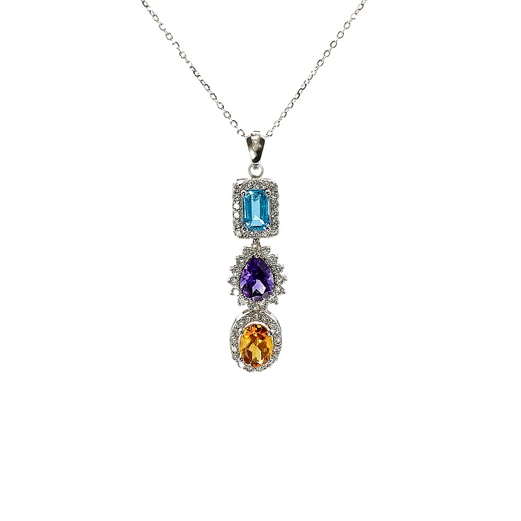 Pandantiv Fashion din Aur cu Pietre Colorate, Topaz Ametist Citrin si Diamante - model pan3899