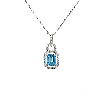 Pandantiv din Aur cu Topaz Emerald Swiss Blue de 8x6mm si Diamante Incolore - model pan4450