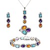 Set Fashion Cercei Inel Bratara si Pandantiv din Aur cu Pietre Colorate, Topaz Ametist Citrin si Diamante - model set3899