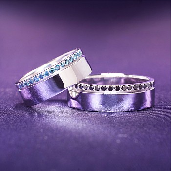 Verighete din Aur 18k sau Platina cu Diamante Albastre si Negre - model v038