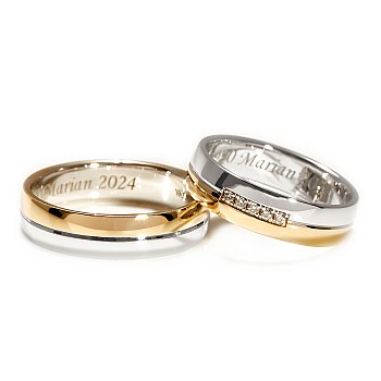 Verighete din Aur 18k Bicolore cu Diamante Incolore - model v172.2