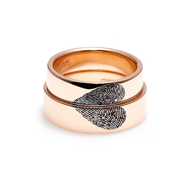 Verighete din Aur 18k sau Platina Personalizate cu Amprente in Forma de Inima - model v1836